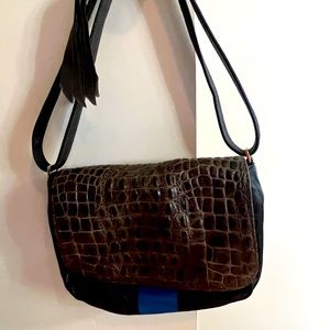 Clare V. shoulder bag with blue stripe